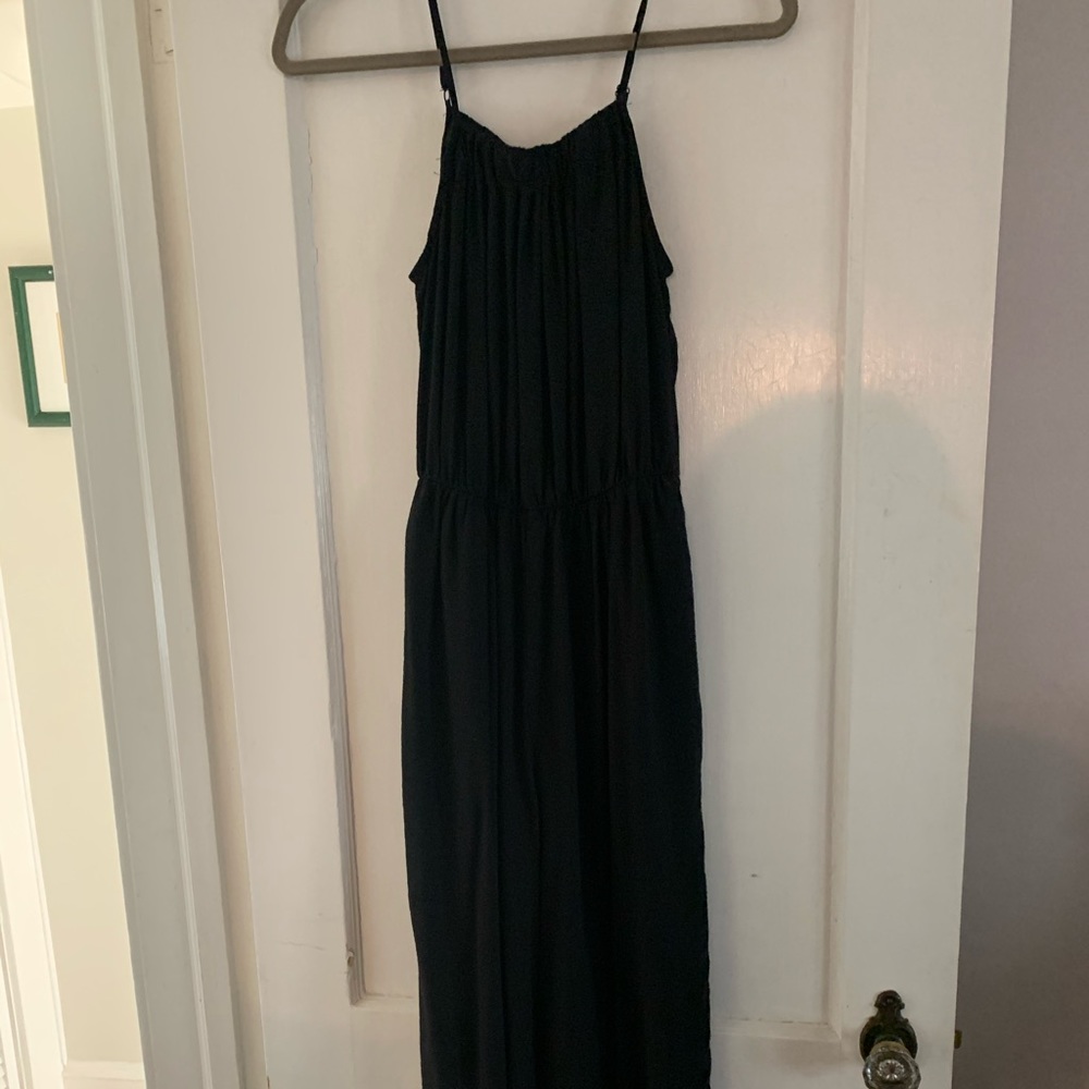 Black silky high neck pleated jumpsuit